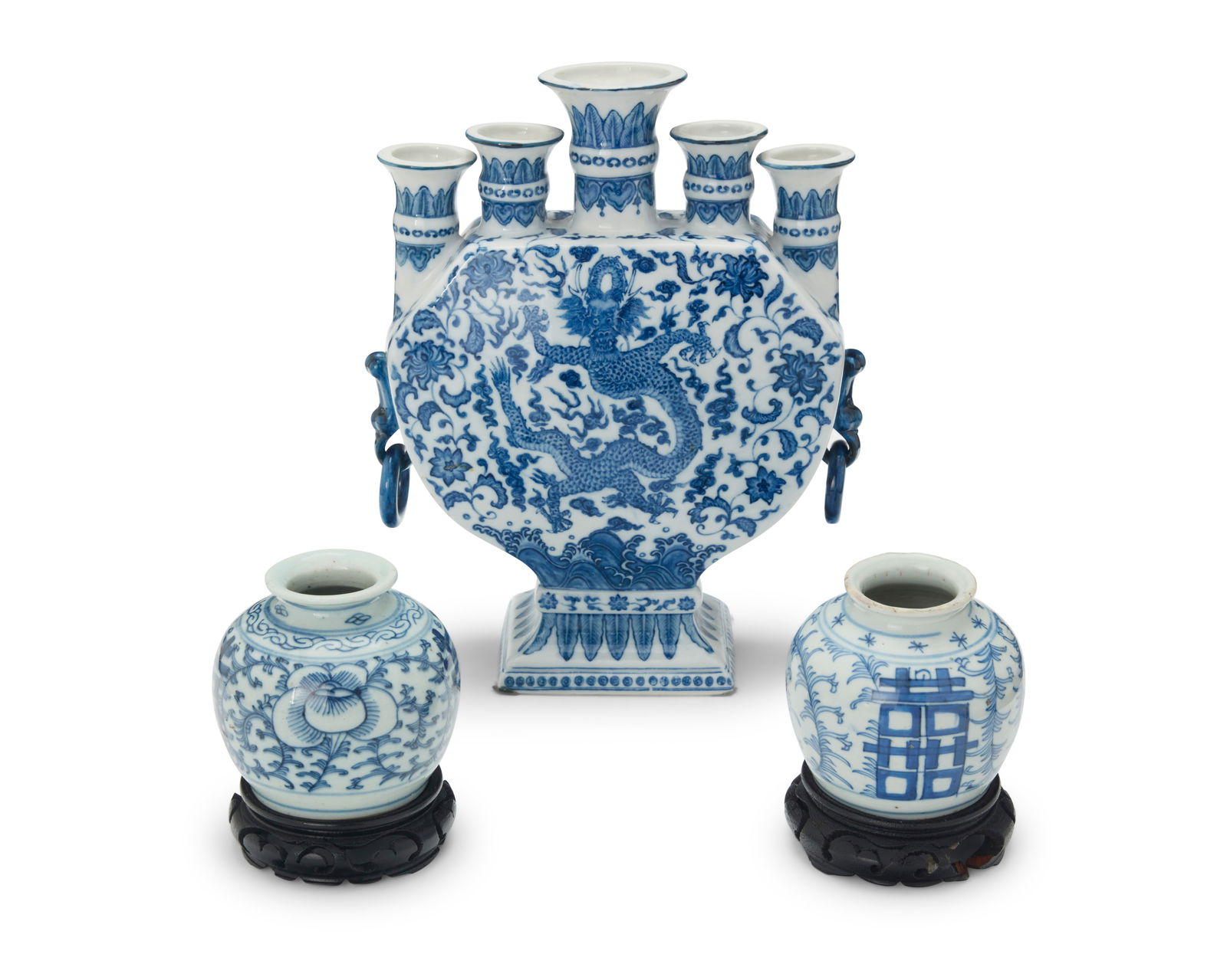 Three Chinese blue and white porcelain vessels (1 of 3)