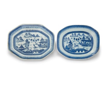 Two Chinese Export blue and white porcelain serving platters