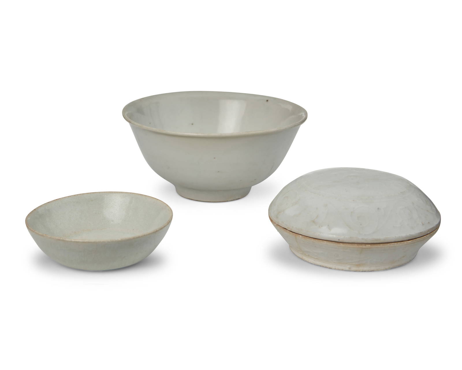 Three Chinese white ceramic bowls