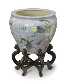 A Chinese polychrome porcelain fish bowl