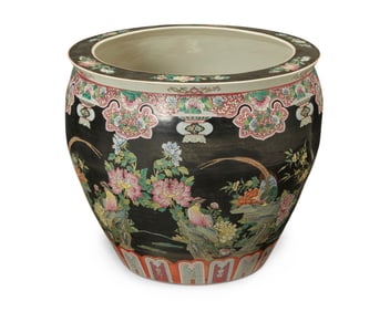 A Chinese polychrome porcelain fish bowl