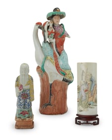 Three Chinese polychrome porcelain items