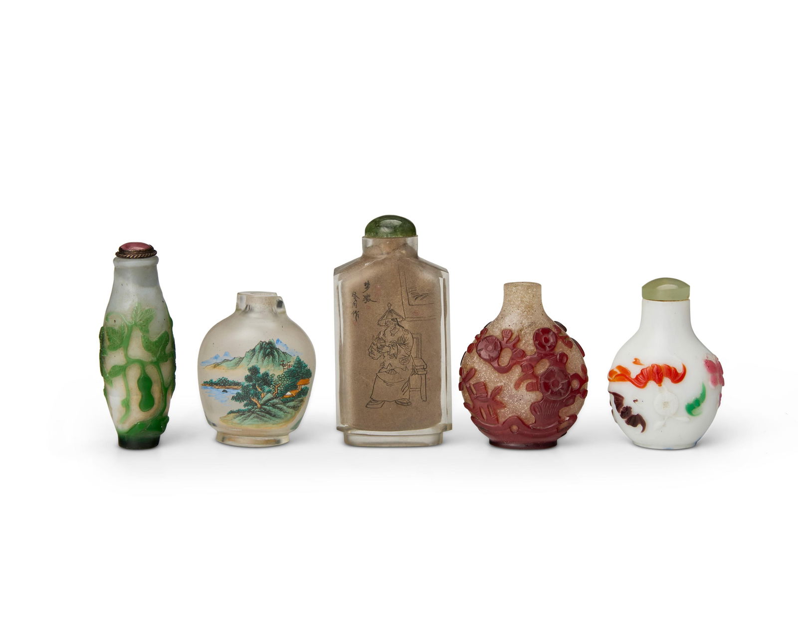 Five Chinese glass snuff bottles (1 of 2)