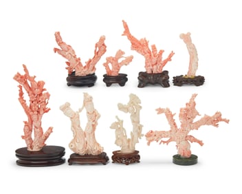 A group of Chinese carved coral specimens
