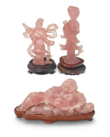 Three Chinese carved rose quartz figures