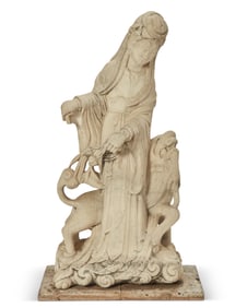 A Chinese carved stone figure of Guanyin