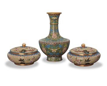 A group of Chinese cloisonne vessels