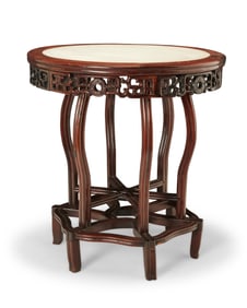 A Chinese rosewood and stone entry table