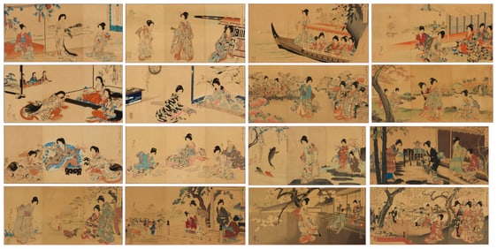 Yoshu (Hashimoto) Chikanobu (1838-1912), Sixteen triptychs from the "Chiyoda Castle (Album of