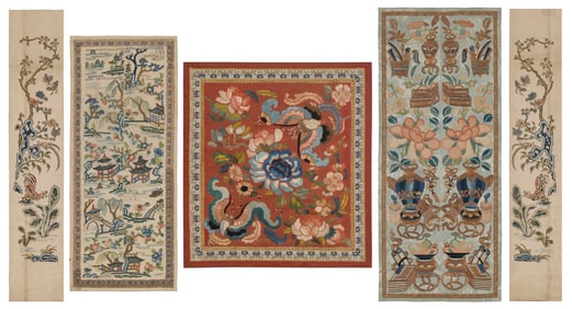 A group of framed Chinese embroidery panels