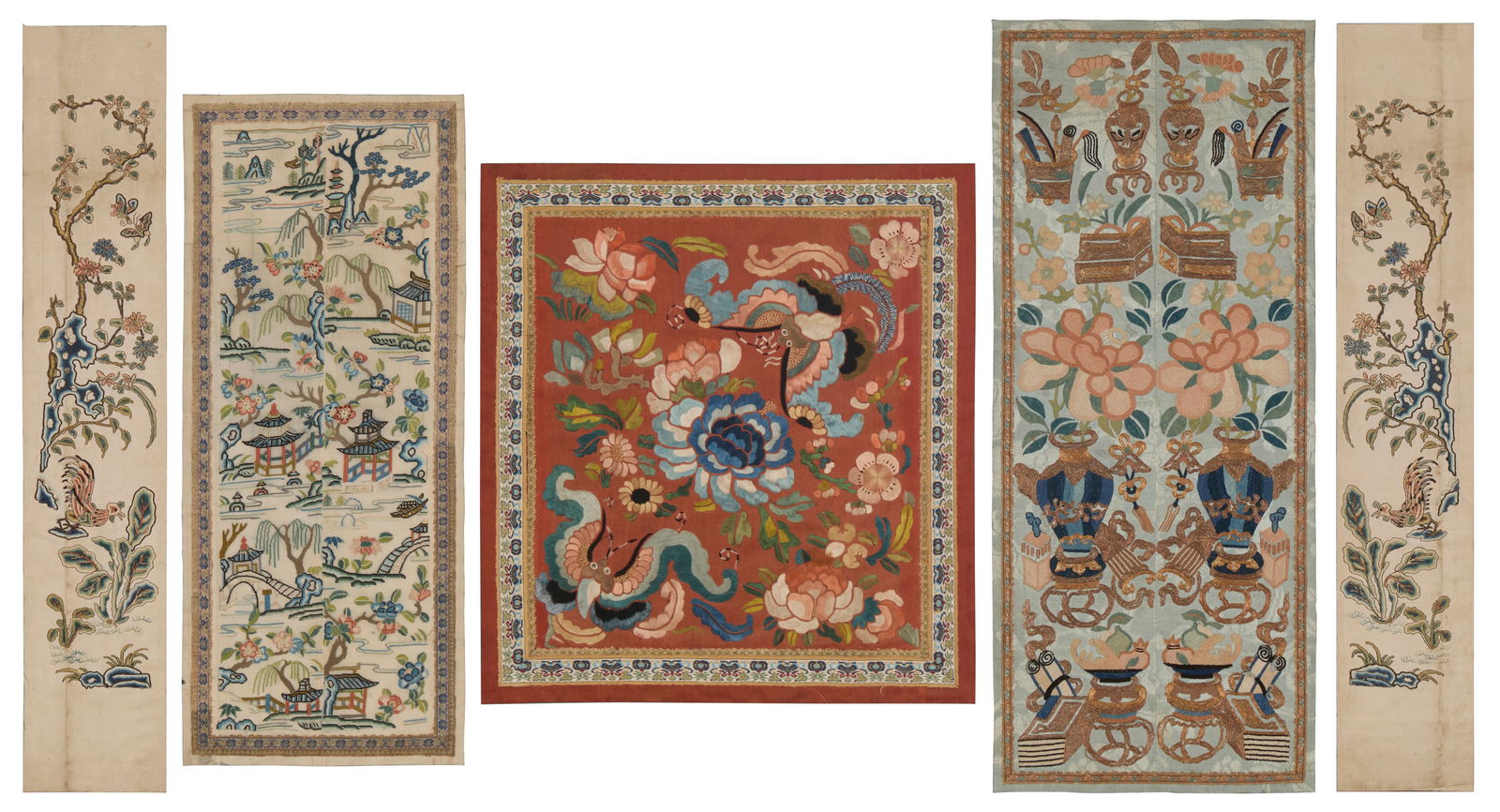 A group of framed Chinese embroidery panels (1 of 19)