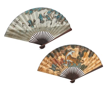 Two Chinese polychrome paper wall fans