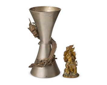 Two Japanese cast metal items