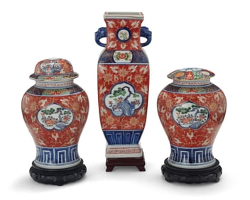 An assembled Japanese Arita ware porcelain garniture