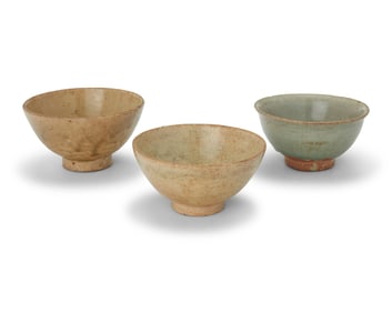 Three East Asian celadon ceramic bowls