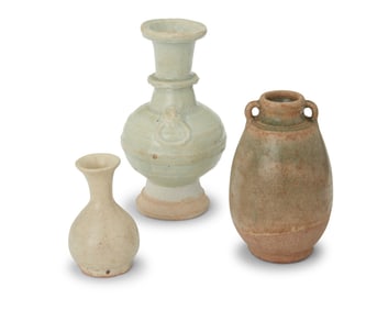 Three East Asian glazed ceramic vessels