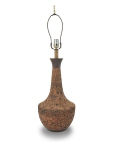 A Modern cork and wood table lamp