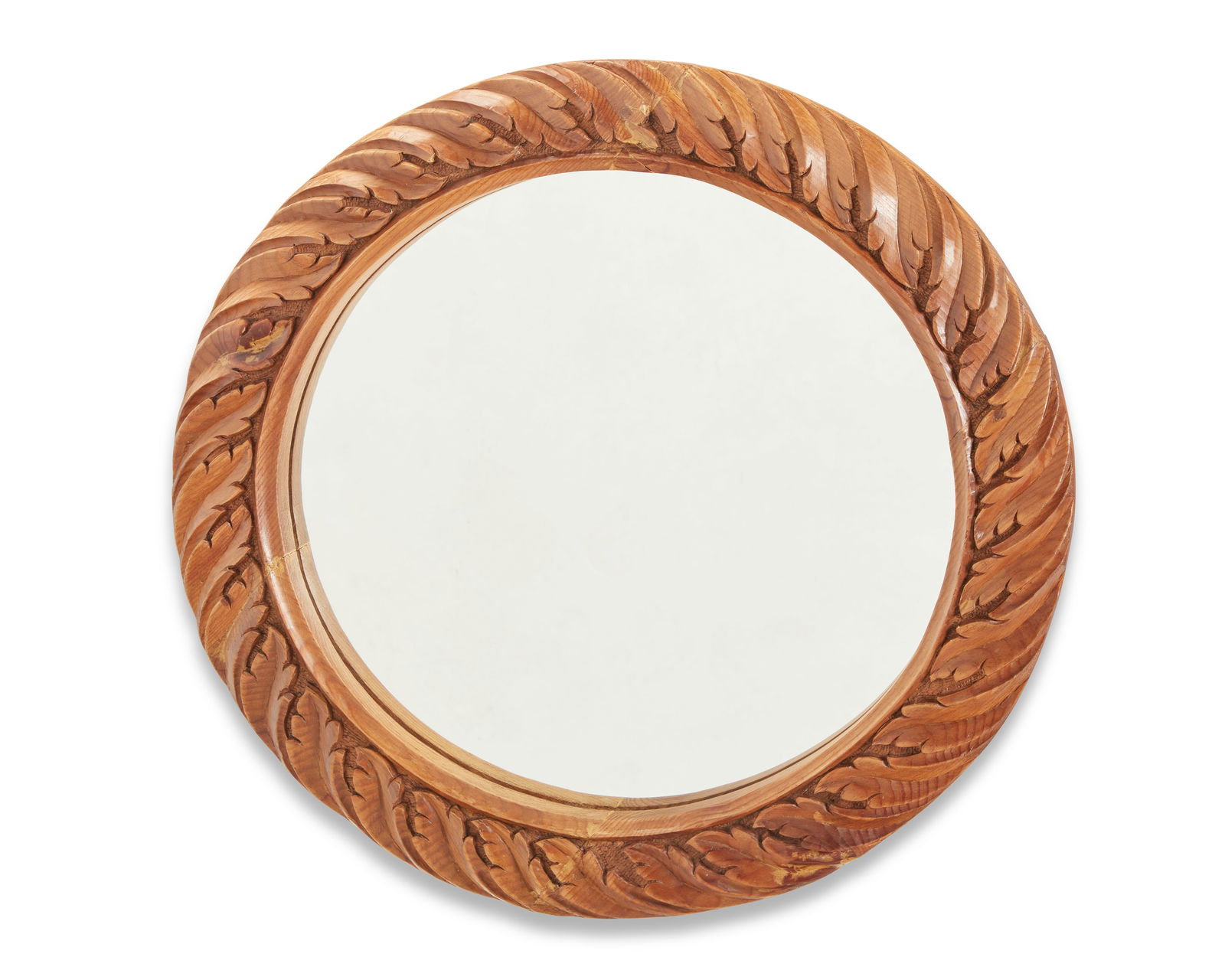 A Folk Art carved wood round mirror (1 of 2)