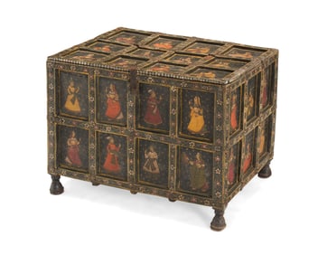 An Indian polychrome wood dowry chest