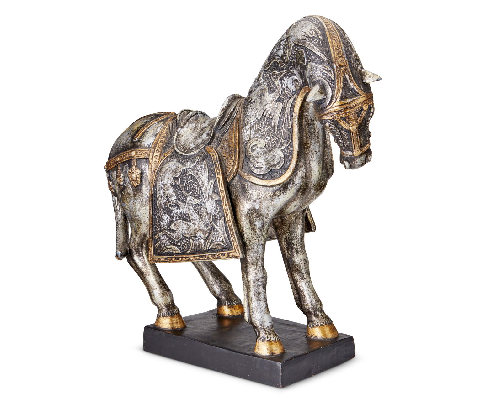 A silvered and gilt ceramic figure of a horse (1 of 5)