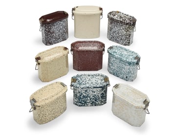 A group of French graniteware lunch pails