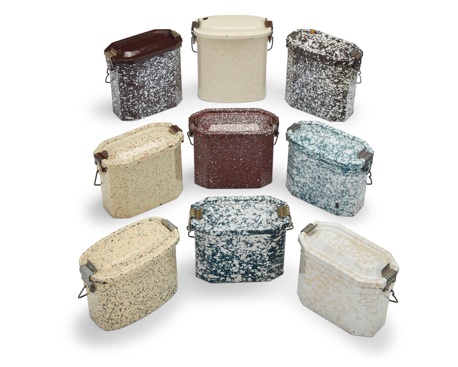 A group of French graniteware lunch pails (1 of 3)