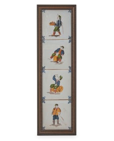 Four Dutch framed figural ceramic tiles