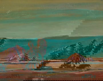 Dana Bartlett (1882-1957), Coastal view with house and rocks