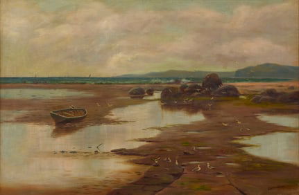 Ernest William Christmas (1863-1918), Low tide with boat
