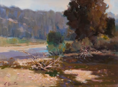 Felice Hrovat (20th Century), River through a landscape