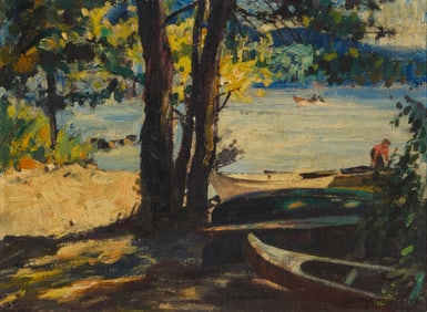 George Hausdorf (1888-1959), Boats beached at the lake