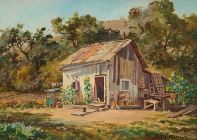 Albert Thomas De Rome (1885-1959), Cottage with sunflowers