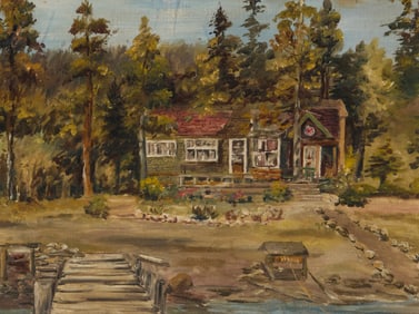 Attributed to Albert De Rome (1885-1959), Mountain lake house