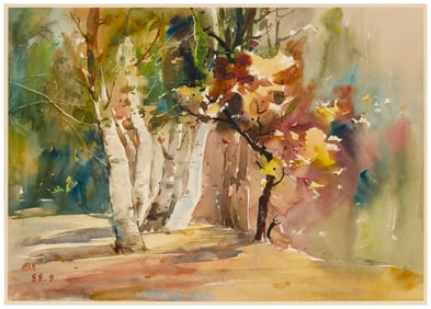 Liu Fenglan (b. 1944), "White Willow & Red Leaves," 1988