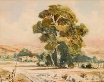 20th Century California School , California landscape with eucalyptus and rolling hills