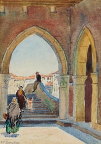 Frederick Knecht Detwiller (1882-1953), Figures on a bridge