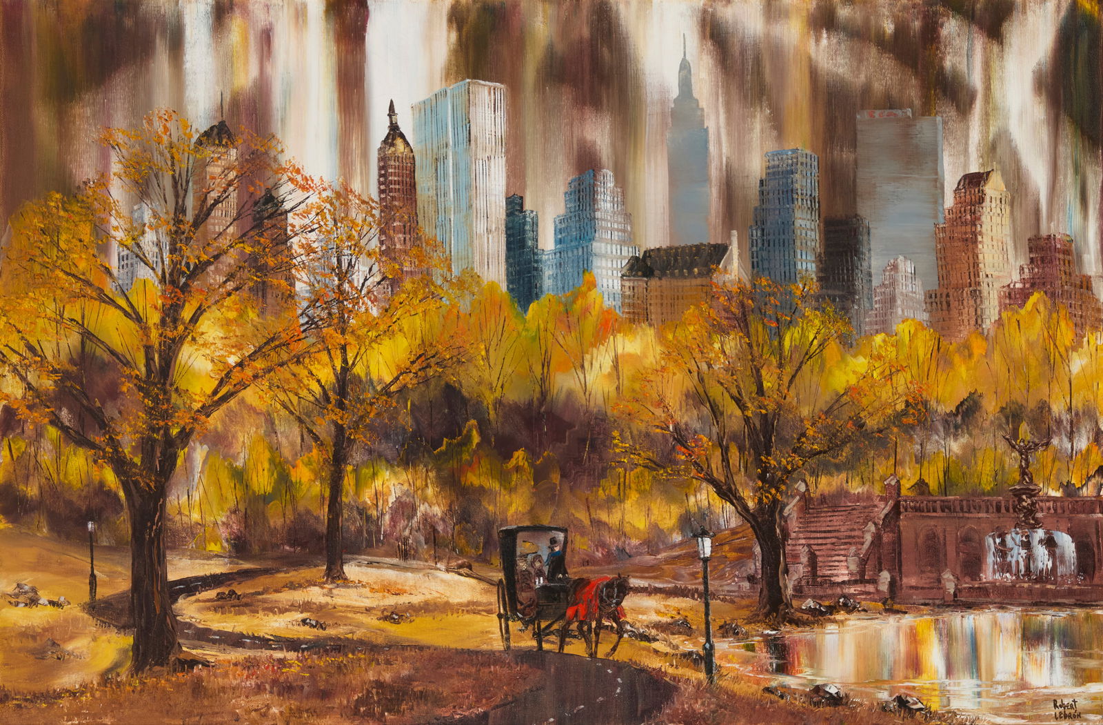 Robert Lebron (1928-2013), Horse-drawn carriage near Bethesda Terrace and fountain in Central Park (1 of 5)