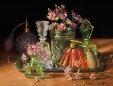 Deborah Bays (b.1952), "Del's Roses with Cut Glass"