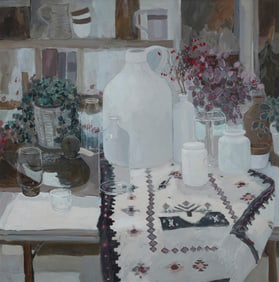June Owen (1930-2023), Still life with jug and duck decoy from the "Jar" series