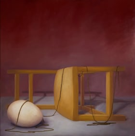 Kay Kropp (20th Century), Untitled, sideways chair with egg and string, 1999