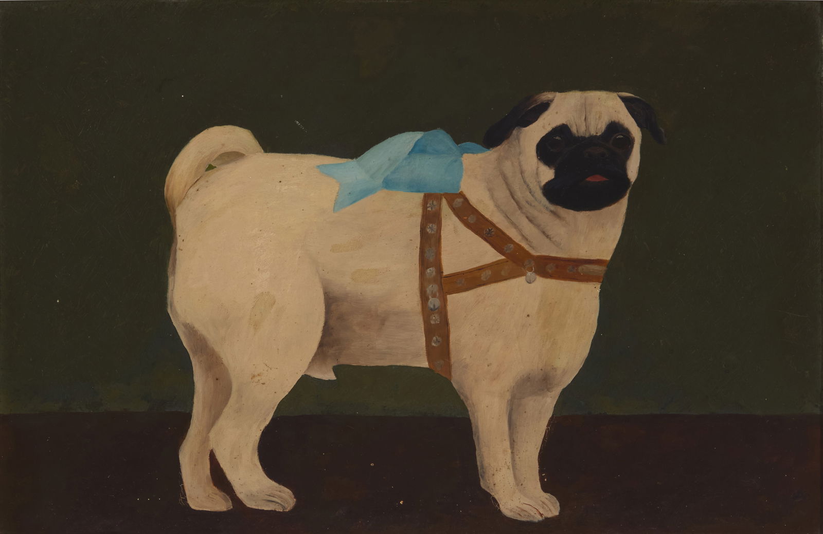 Late 19th Century British School: Late 19th Century British SchoolPortrait of a pug, circa 1900Oil on blackboardUnsigned; inscribed in pencil, possibly in another hand, verso: "For Wednesday / Ms. Scholly-Sufford"12.125" H x 18.5" W