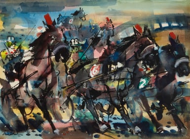Nol Quinn (1915-1993) Horses drawing carriages 1953"