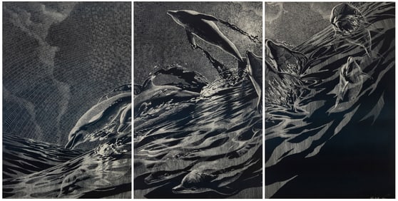 John Balloue (b. 1948), Dolphins, triptych