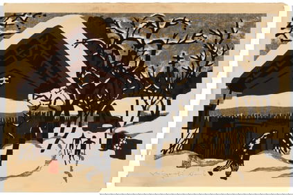 Kiyoshi Saito (1907-1997), "Aizu in Snow (Two Skiers)" from the "Aizu" series, 1960