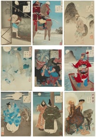 Tsukioka Yoshitoshi (1839-1892), Eight plates from "One Hundred Aspects of the Moon" ("Tsuki no