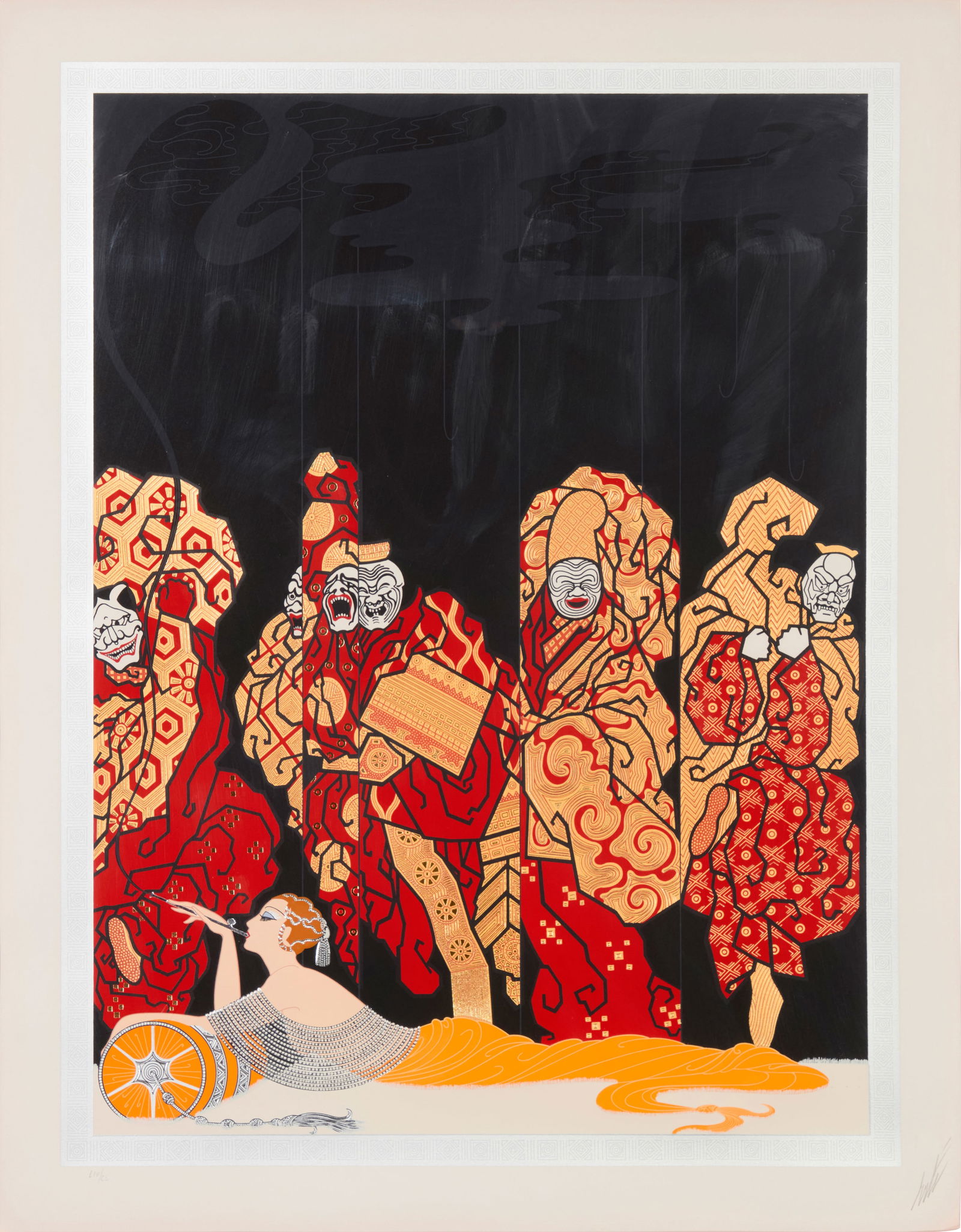 Romain (Erte) de Tirtoff (1892-1990), "Opium," 1985: Romain (Erte) de Tirtoff(1892-1990)"Opium," 1985Embossed screenprint in colors with foil stamping on paperEdition: LIV/CL (aside from the edition of 300)Signed and numbered in Roman numerals in pencil