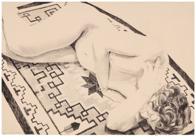 Philip Pearlstein (1924-2022), "Model on Grey Patterned Rug," 1973