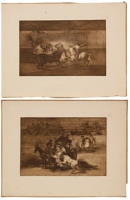 Francisco Goya (1746-1828), Two works: "Death of Pepe Illo," plate F; and "Funcion de mojiganga,"