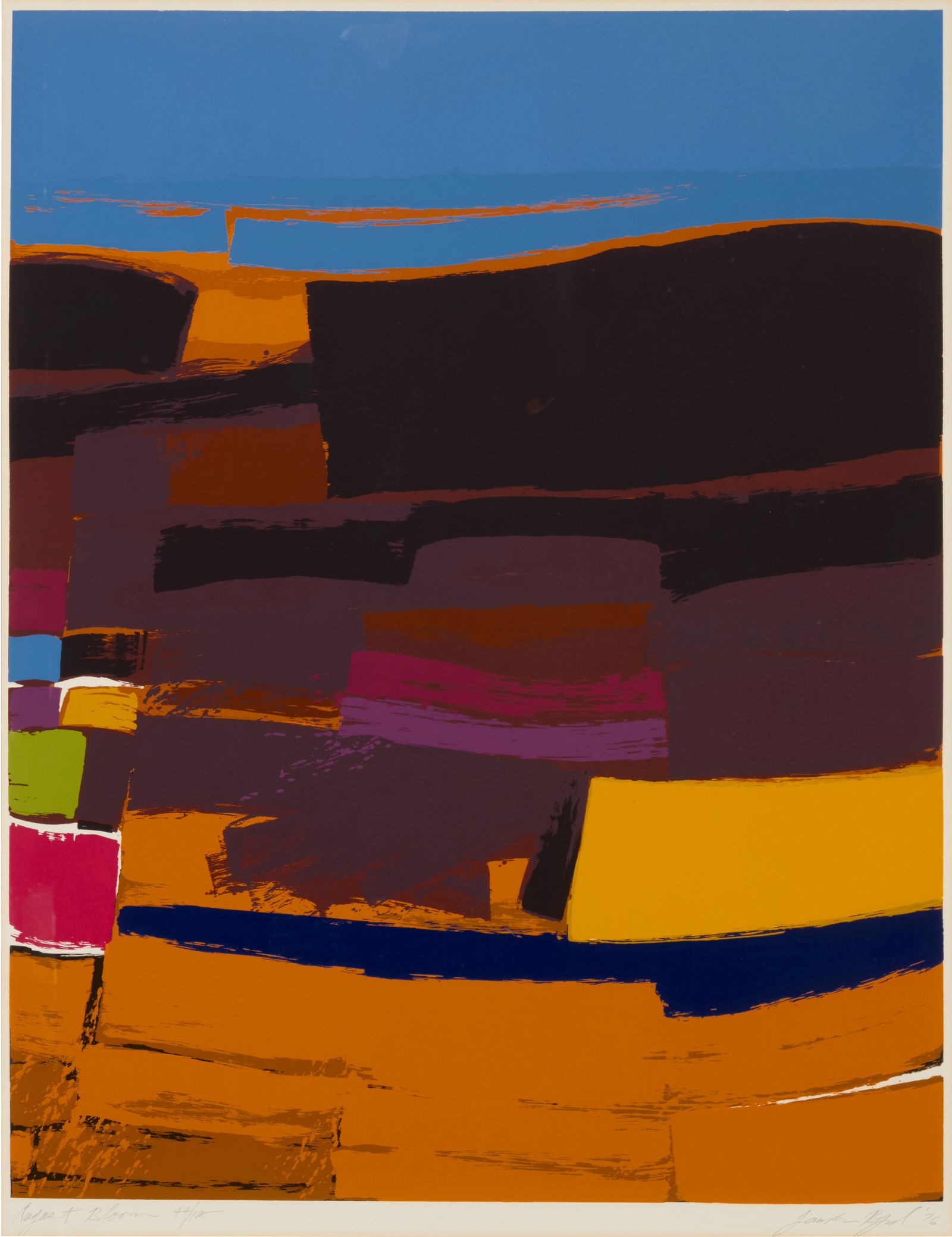 James Byrd (b. 1935), "August Bloom," 1976: James Byrd(b. 1935)"August Bloom," 1976Screenprint in colors on paperEdition: 44/100Signed, titled, dated, and numbered in pencil in the lower margin: James Byrd '76Image: 30" H x 23.25" W; Sight: 31"