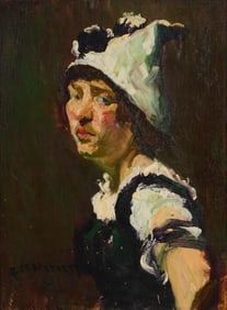 Emile Crapuchettes (1889-1972), Portrait of a young woman in a bonnet